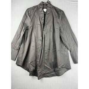 Chicos Hi Low Buttondown Shirt Womens Sz 1 US 8/10 Ruffle Neck Long Sleeve Black